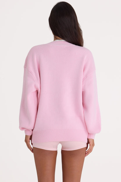 Ribbed Knit Oversized Jumper in Pale Pink