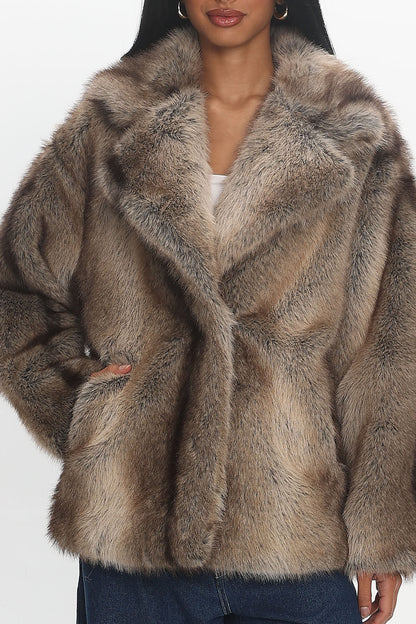 Soraya Notch Lapel Faux Fur Coat Brown