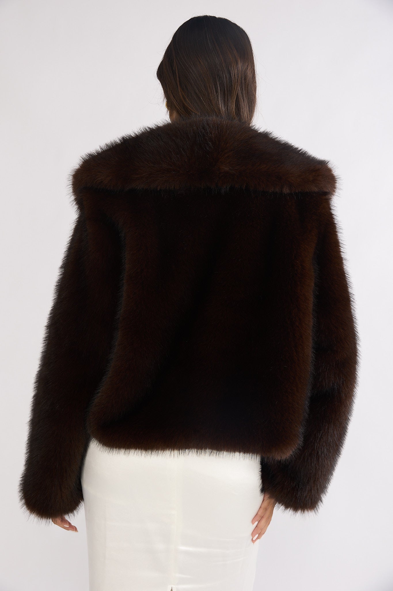 Marella Oversized Lapel Faux Fur Jacket Coffee
