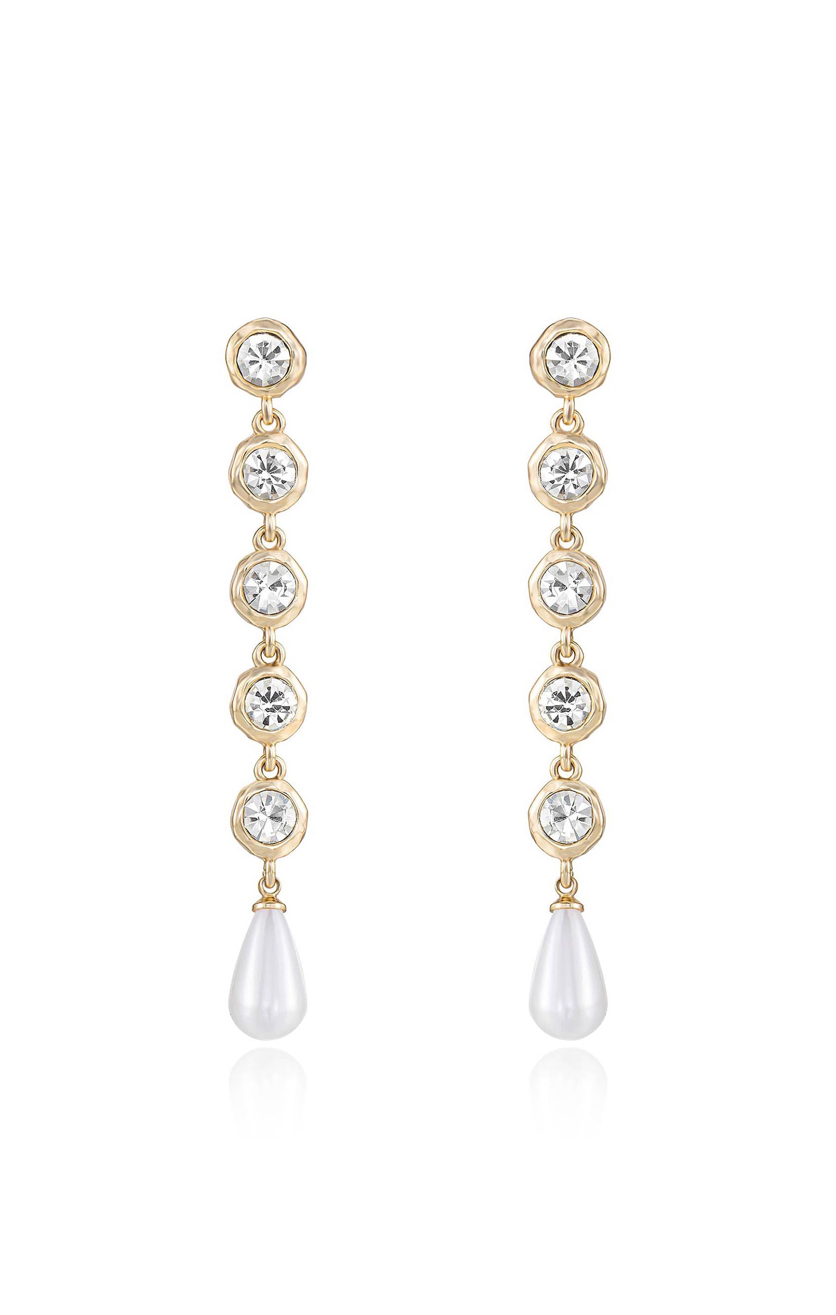 Ettika Elegantly Modern Crystal and Pearl Dangle Earrings ~ Gold