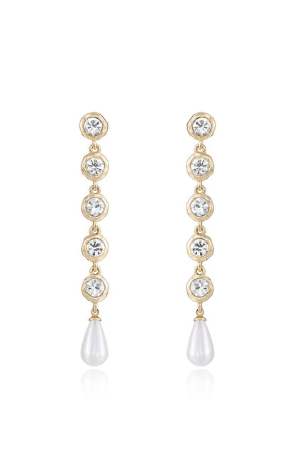 Ettika Elegantly Modern Crystal and Pearl Dangle Earrings ~ Gold