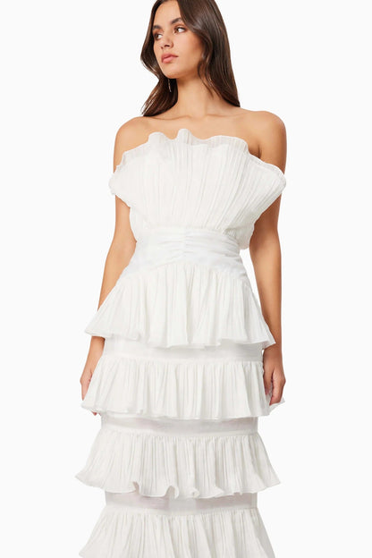 Maya Pleated Midi Dress - White