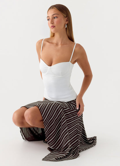 Kia Low Rise Asymmetrical Midi Skirt - Chocolate Stripe