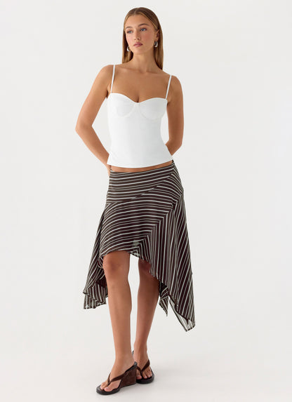Kia Low Rise Asymmetrical Midi Skirt - Chocolate Stripe