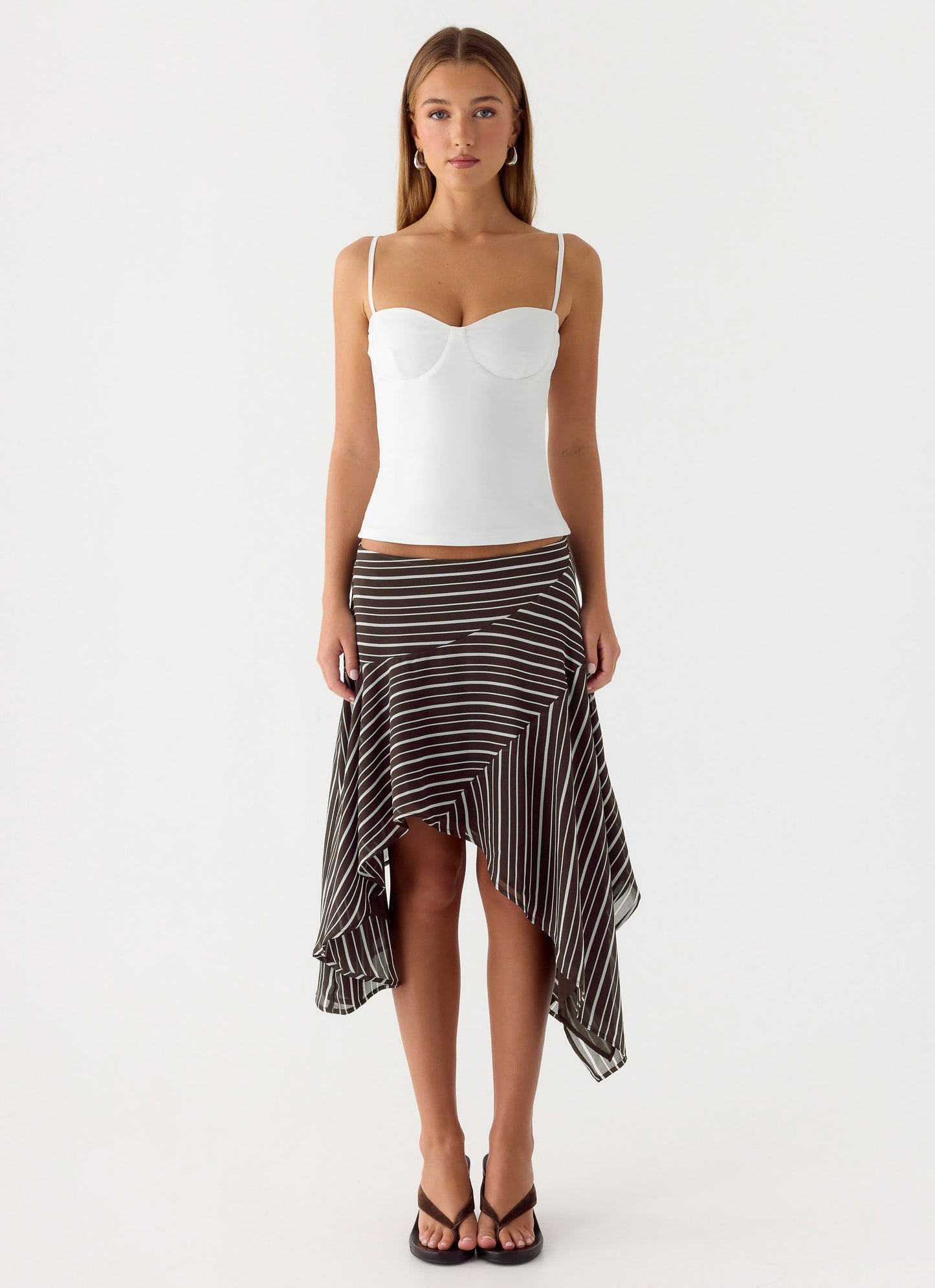 Kia Low Rise Asymmetrical Midi Skirt - Chocolate Stripe