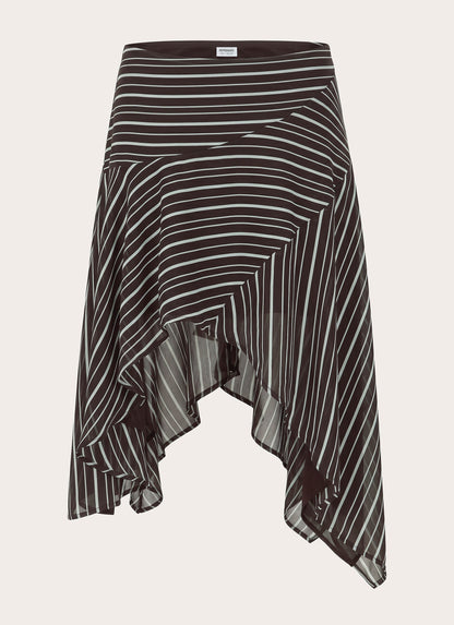 Kia Low Rise Asymmetrical Midi Skirt - Chocolate Stripe