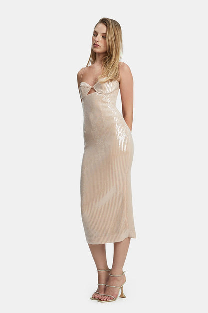 Luna Sequin Midi Dress - Nude
