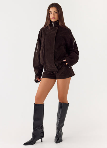 Marlow Faux Suede Jacket - Chocolate