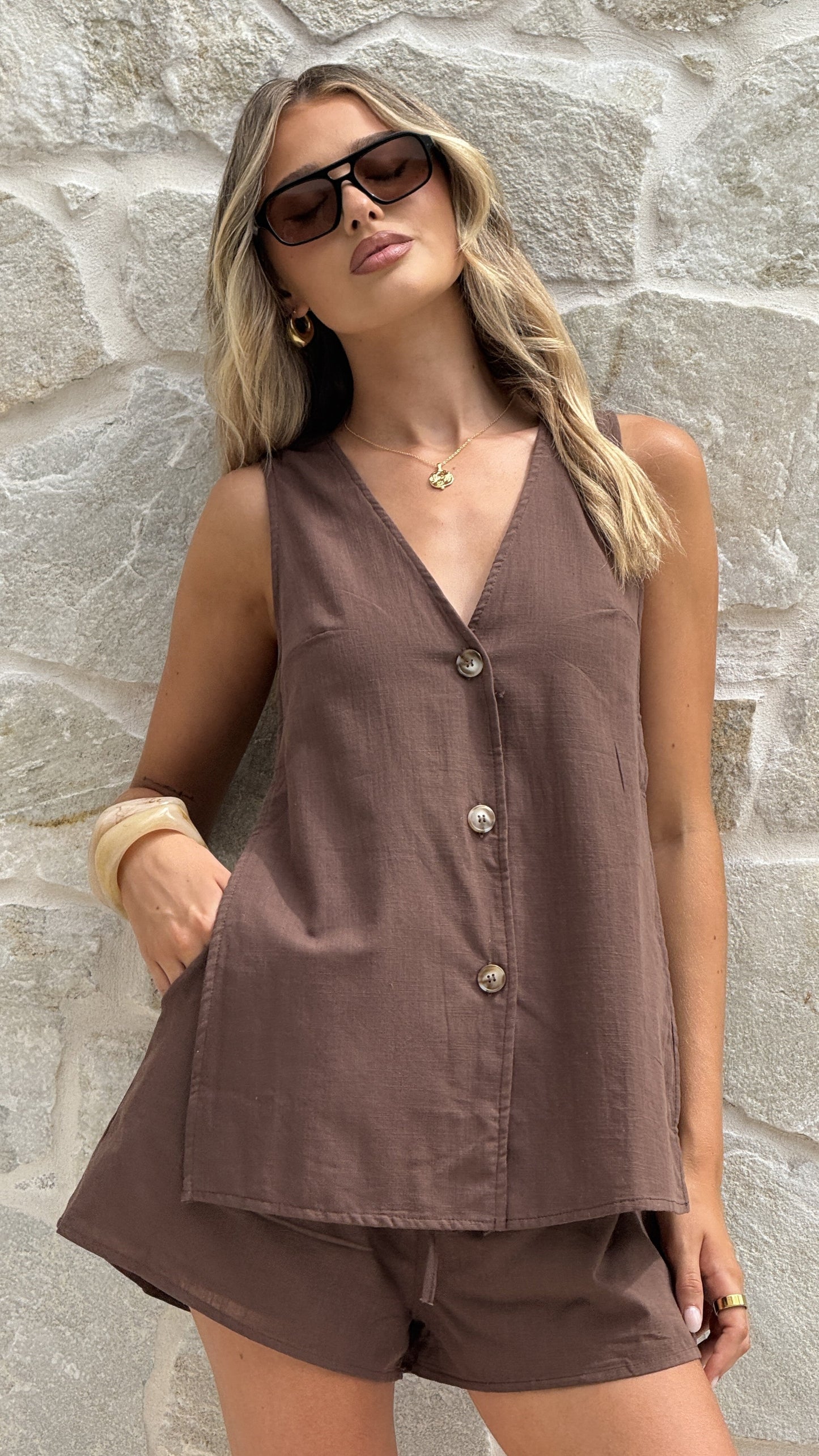 Hayley Vest and Shorts Set - Chocolate