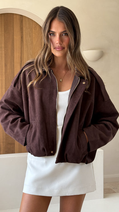 Leela Bomber Jacket - Brown Suede