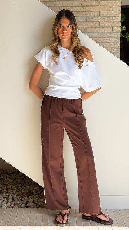 Isaiah Racer Stripe Pleated Trackpants - Chocolate/Cream