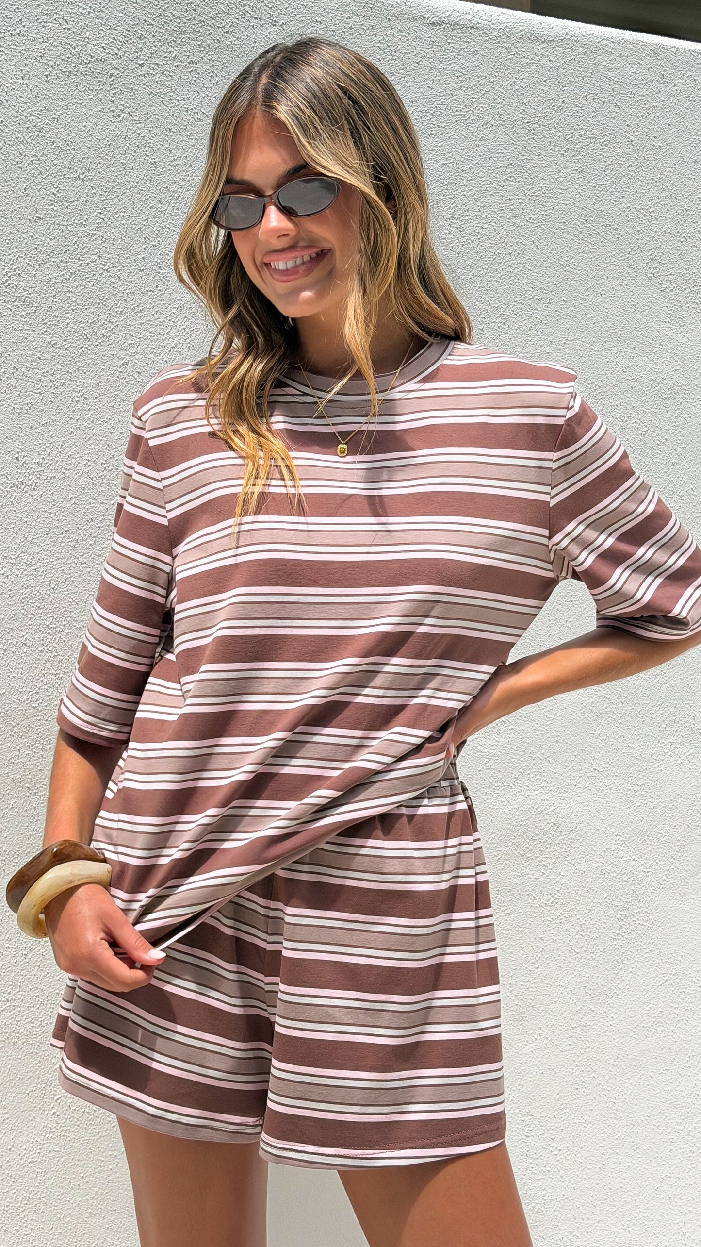 Casey Shorts - Chocolate / Beige Stripe