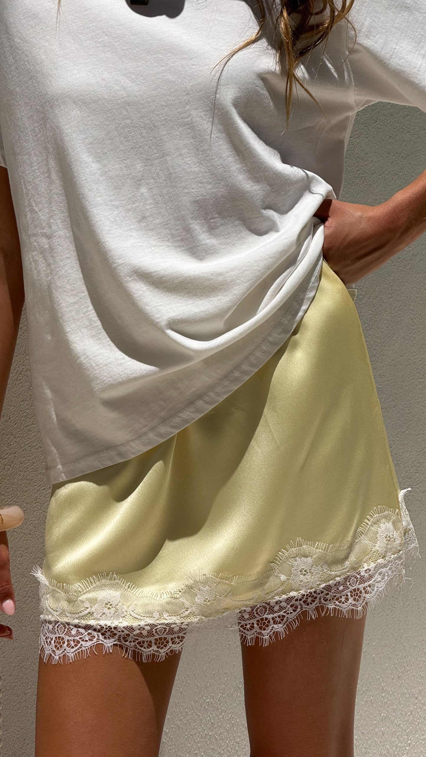 Elizabella Lace Mini Skirt - Yellow