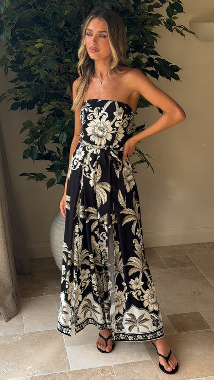 Astra Jumpsuit - Black/White Floral