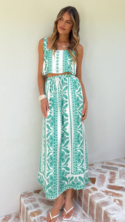 Jasmine Maxi Skirt - Green Aztec