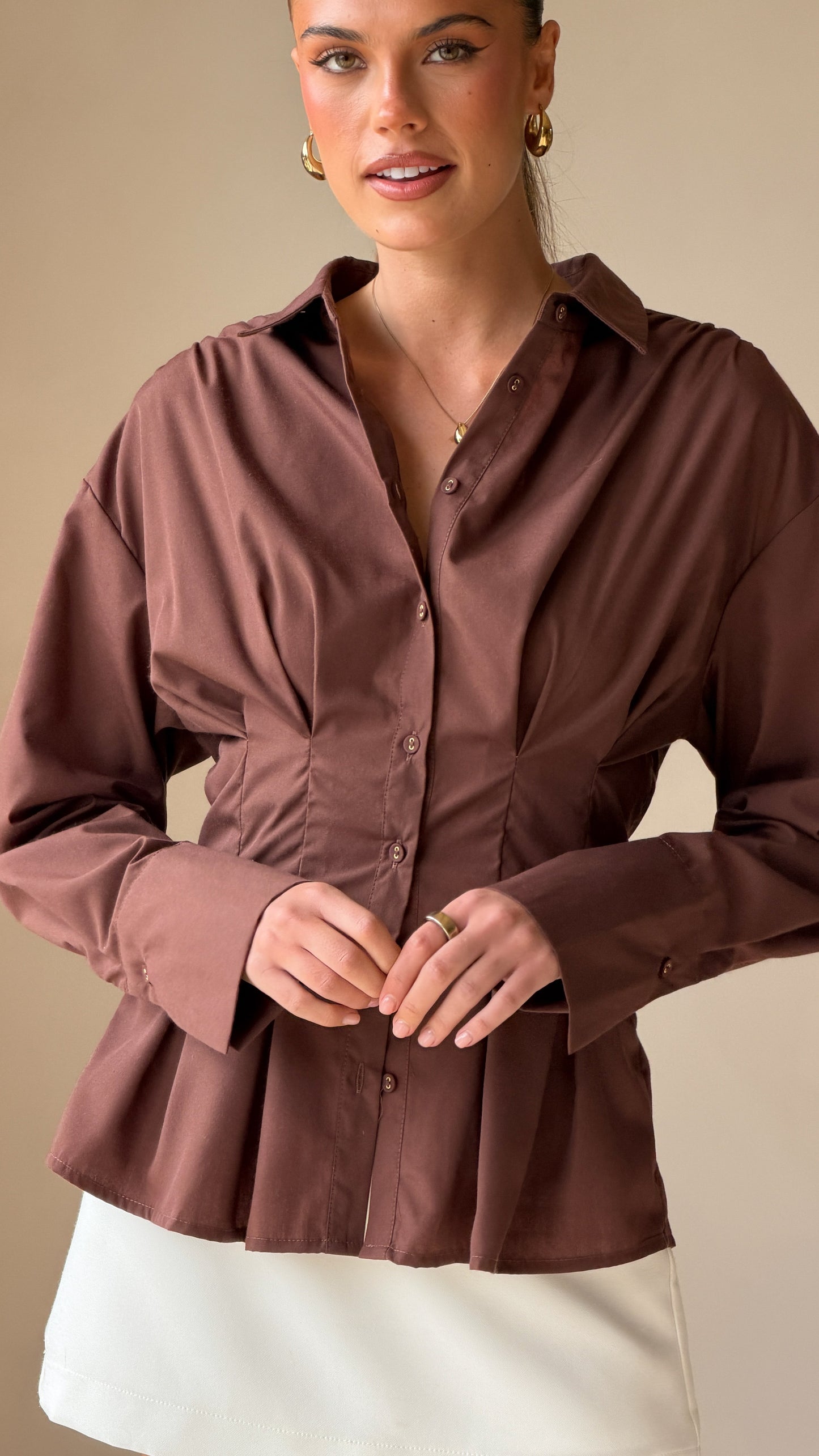 Riley Long Sleeve Top - Brown