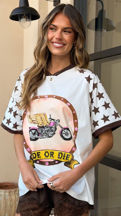 Ride Or Die Oversized T-Shirt - White/Brown