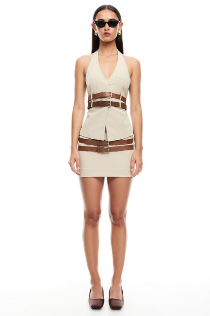 LIONESS Ethereal Buckle Skirt Beige