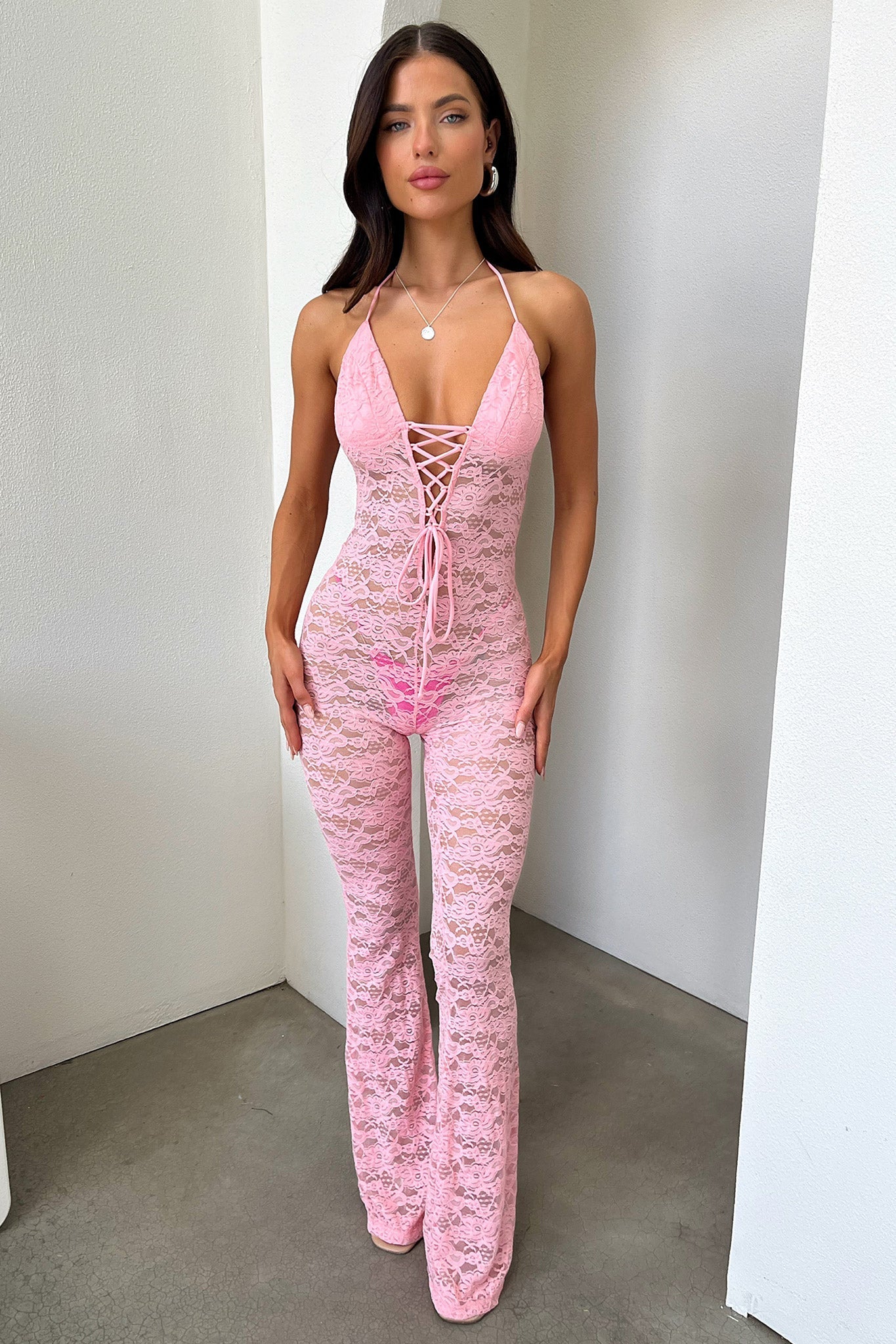 Alfonzo Lace Jumpsuit - Baby Pink