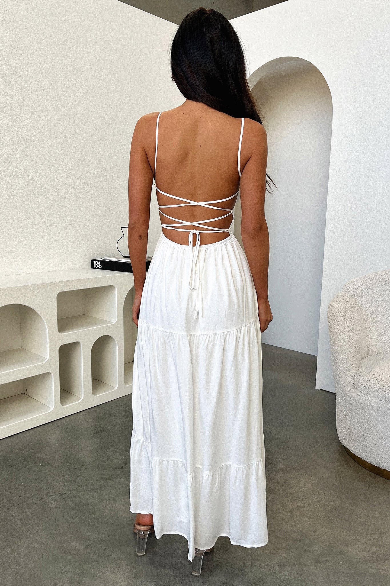 Allie Open Back Maxi Dress - White