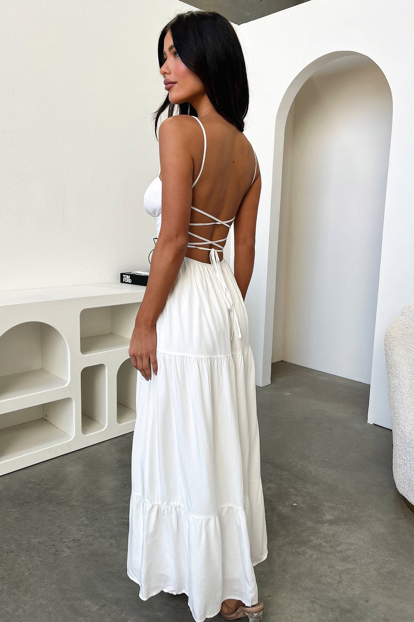 Allie Open Back Maxi Dress - White