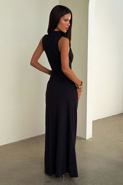 Amaris Mock Neck Maxi Dress - Black