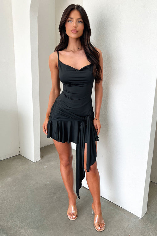 Angelina Cowl Neck Mini Dress - Black