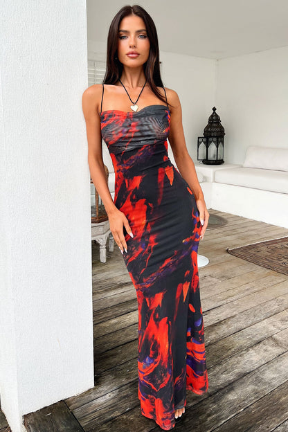 Barb Mesh Maxi Dress - Black/Red