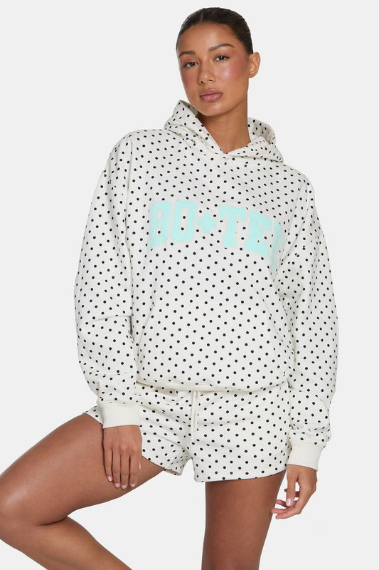 Oversized Applique Hoodie  in Monochrome Polka Dot