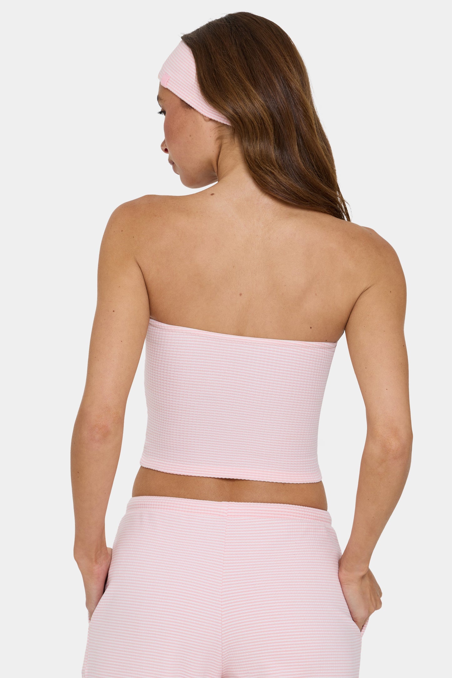 Ribbed Jersey Bandeau Top in Peach Stripe