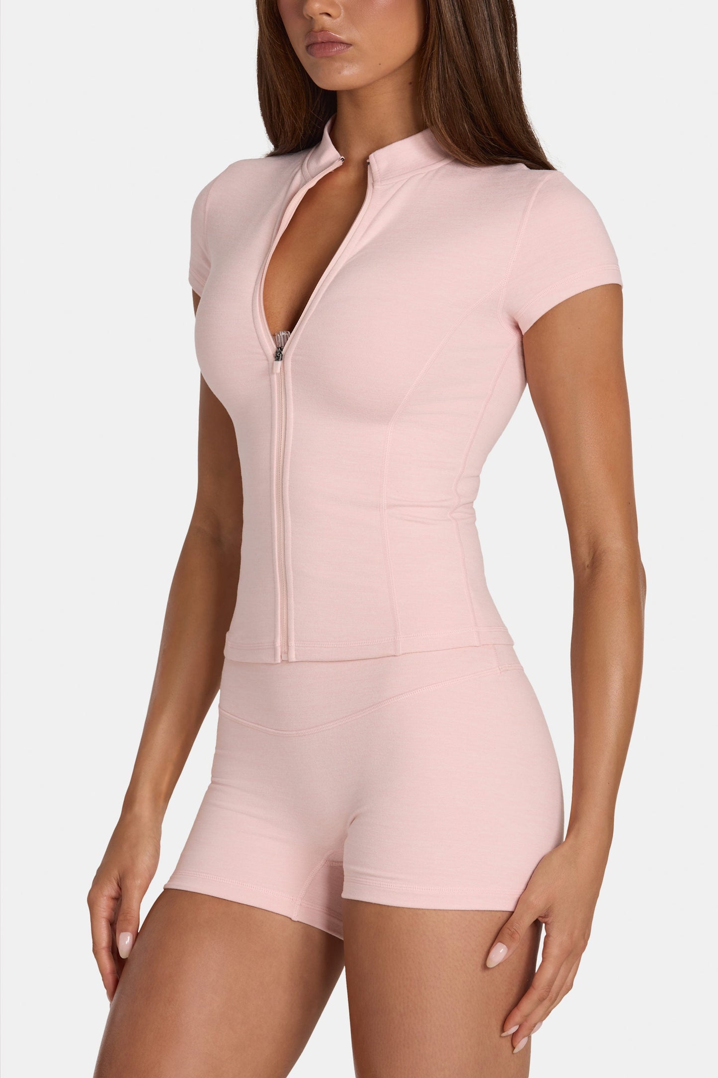 Soft Active Zip-Up Top in Blush Marl