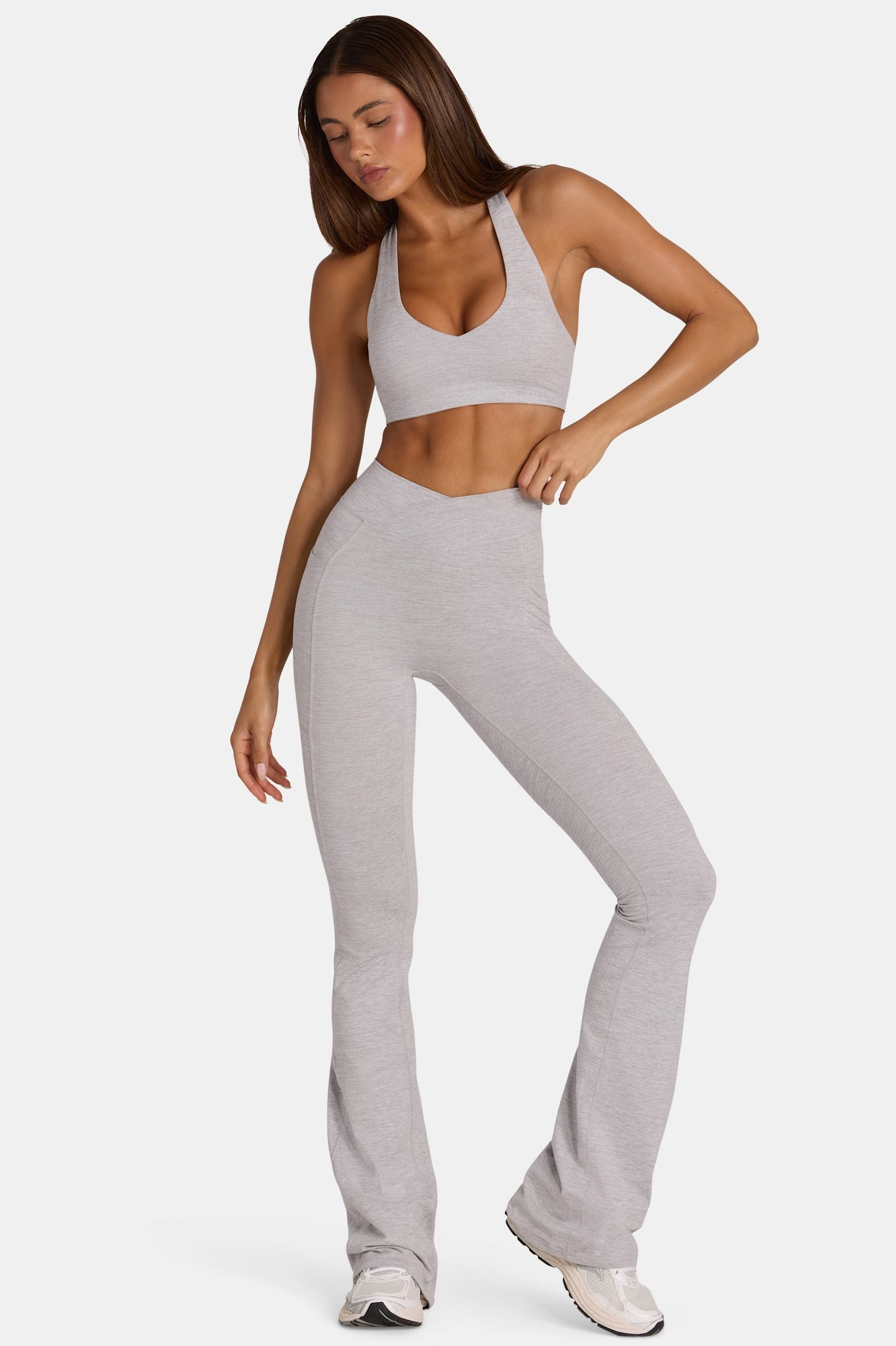 Soft Active V-Waist Flared Leggings in Grey Marl