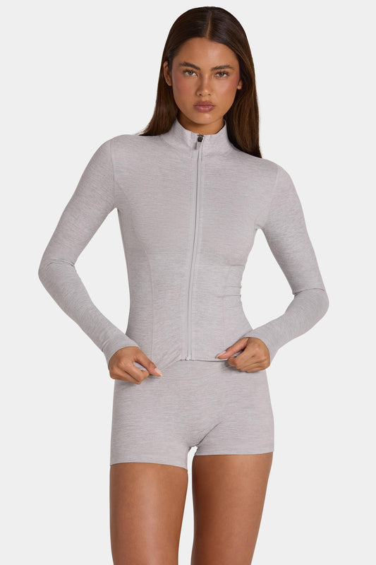 Soft Active Zip-Up Jacket in Grey Marl