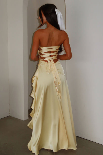 Carly Strapless Satin Maxi Dress - Yellow