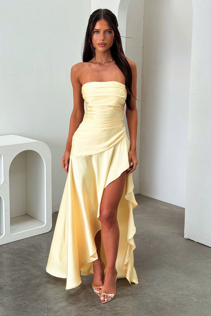 Carly Strapless Satin Maxi Dress - Yellow