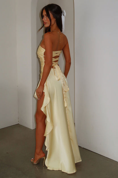 Carly Strapless Satin Maxi Dress - Yellow
