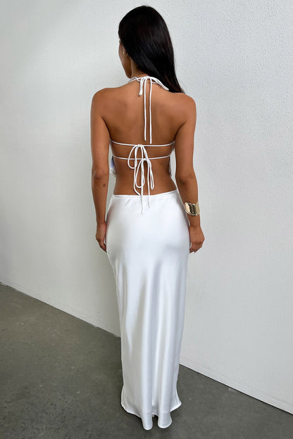 Hattie Satin Halter Cami - White
