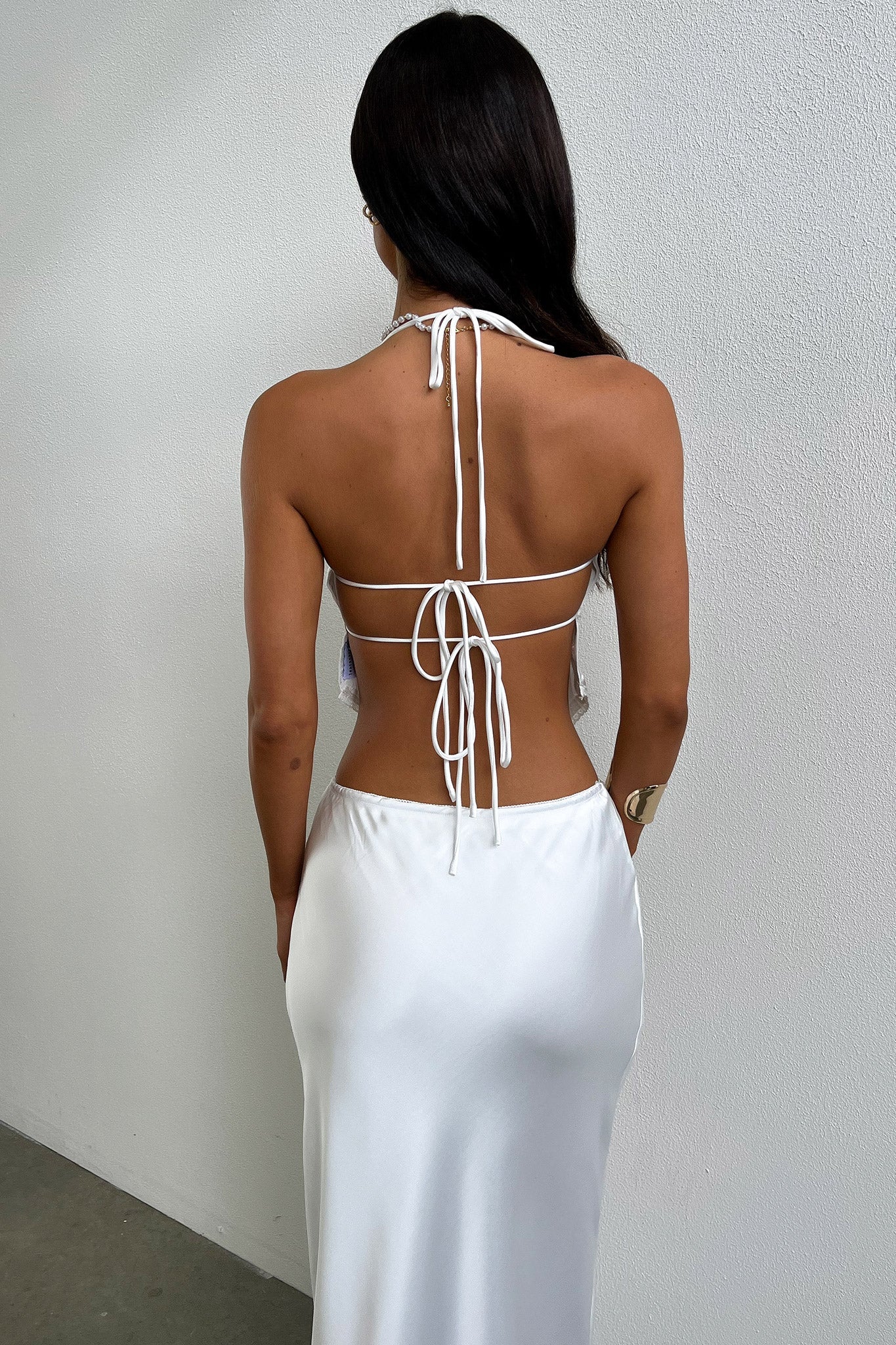 Hattie Satin Halter Cami - White
