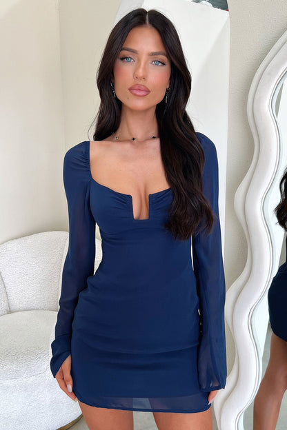 Charisma Long Sleeve Mini Dress - Navy