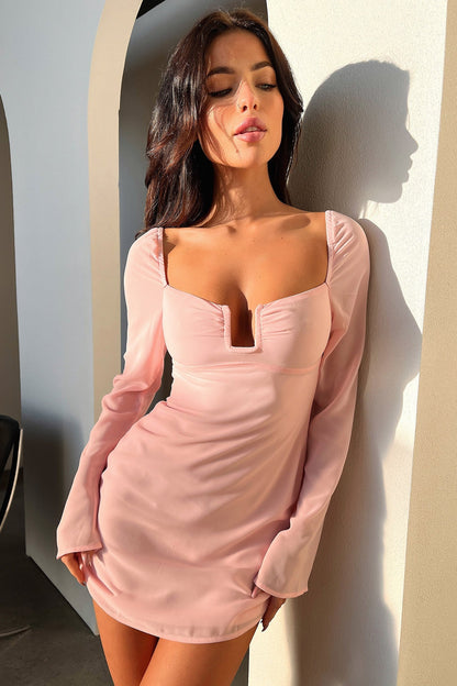 Charisma Long Sleeve Mini Dress - Pink