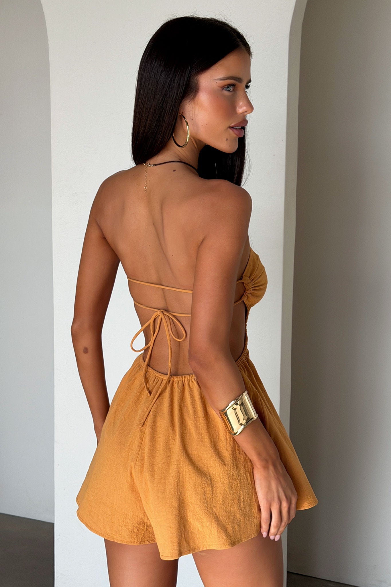 Colonia Backless Playsuit - Burnt Orange