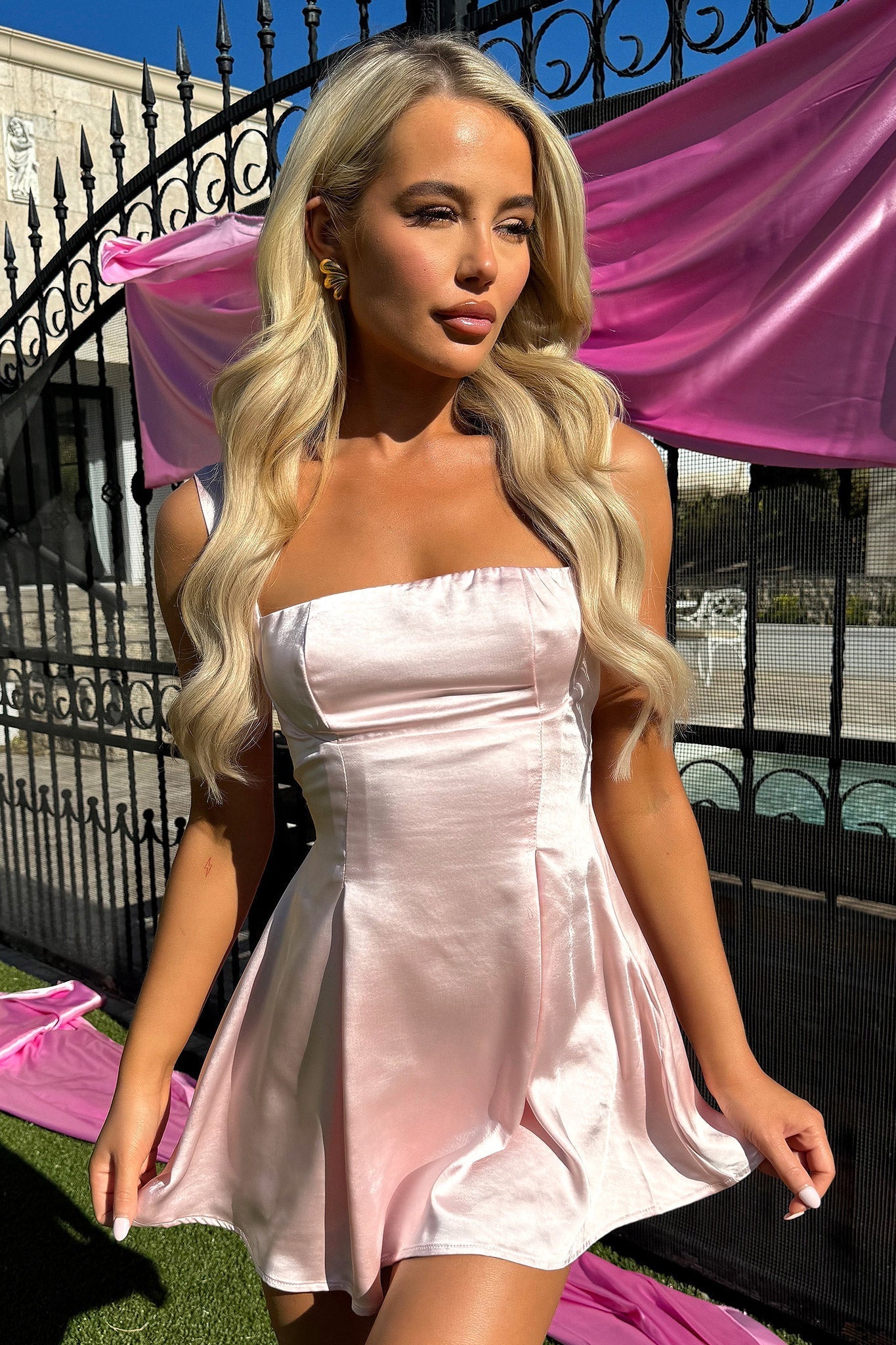 Edina Satin Mini Dress - Pink