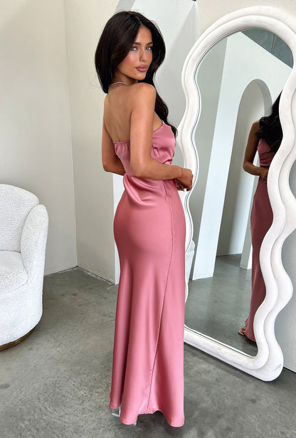 Elio Strapless Satin Maxi Dress - Rose