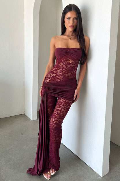 Elle Lace Jumpsuit - Burgundy