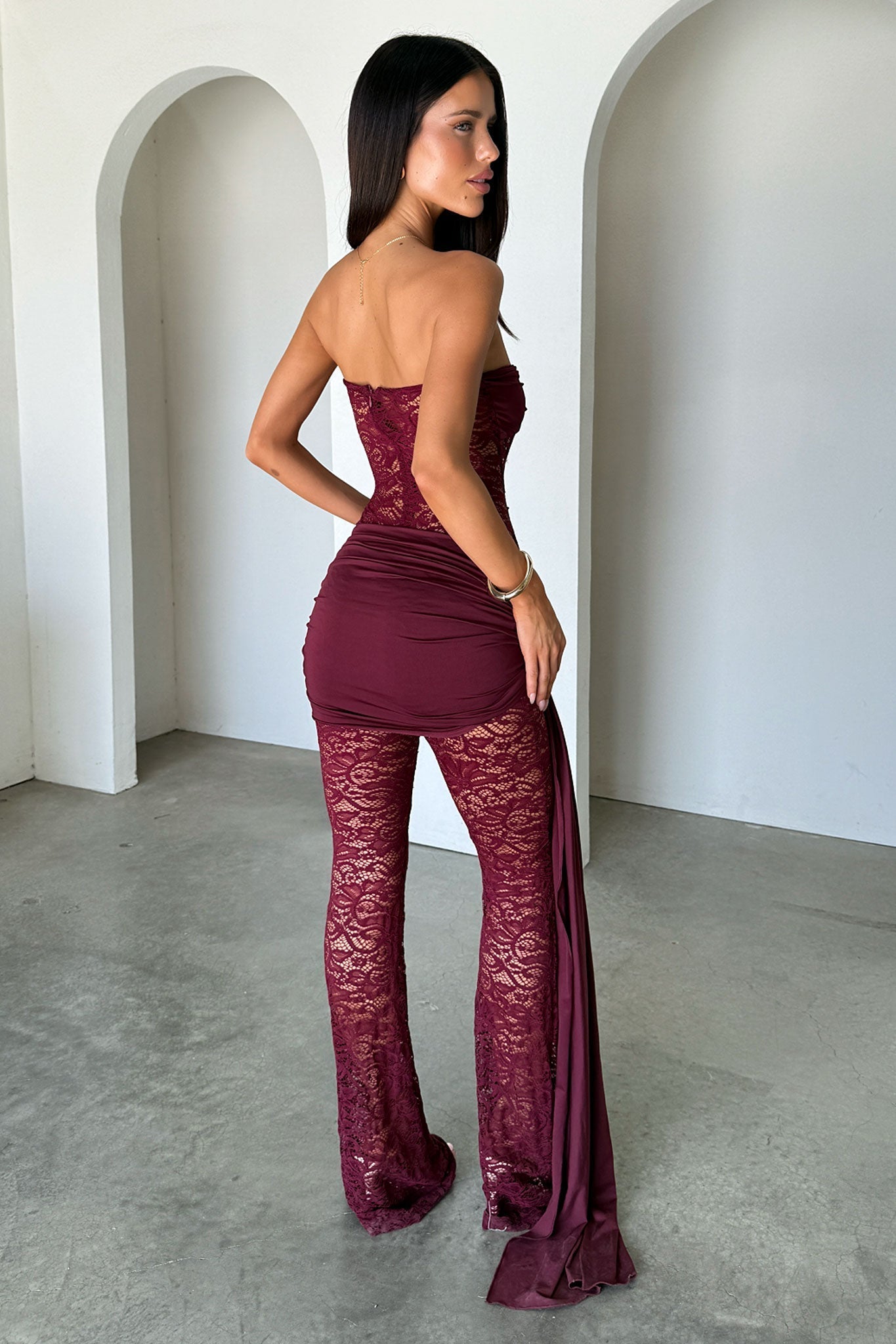 Elle Lace Jumpsuit - Burgundy