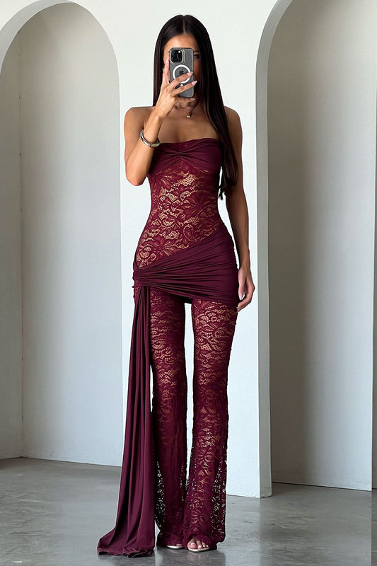 Elle Lace Jumpsuit - Burgundy