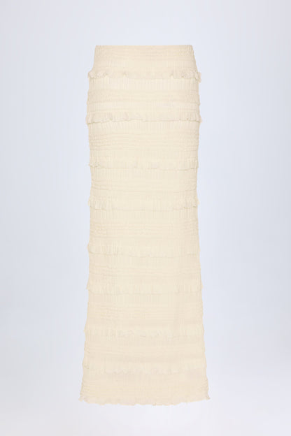 Ruffled Mid-Rise Maxi Skirt in Ivory
