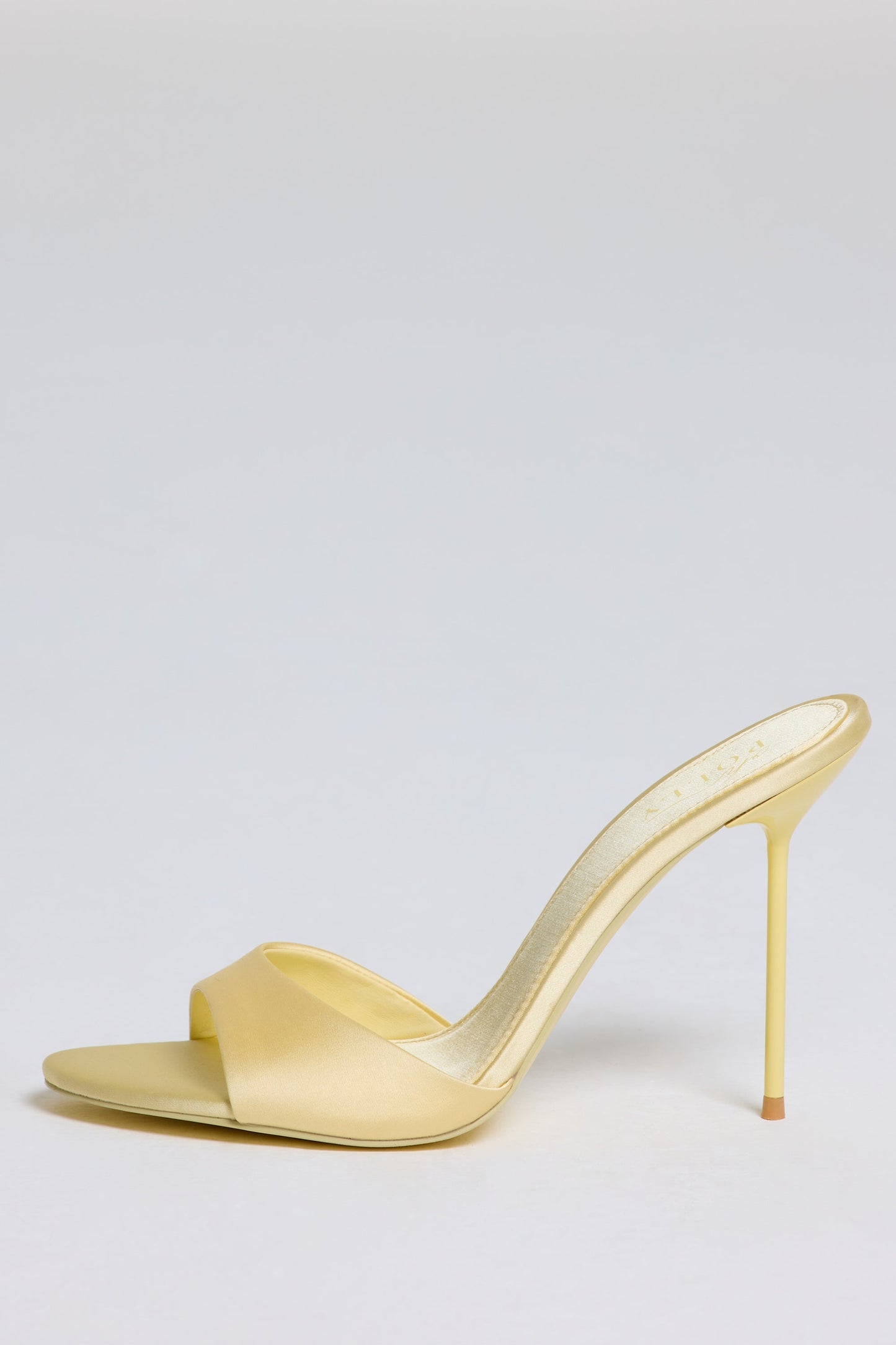Satin Heeled Mule Sandal in Butter Yellow