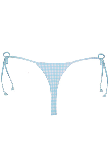 Side-Tie Thong Bikini Bottoms  in Blue Gingham Print