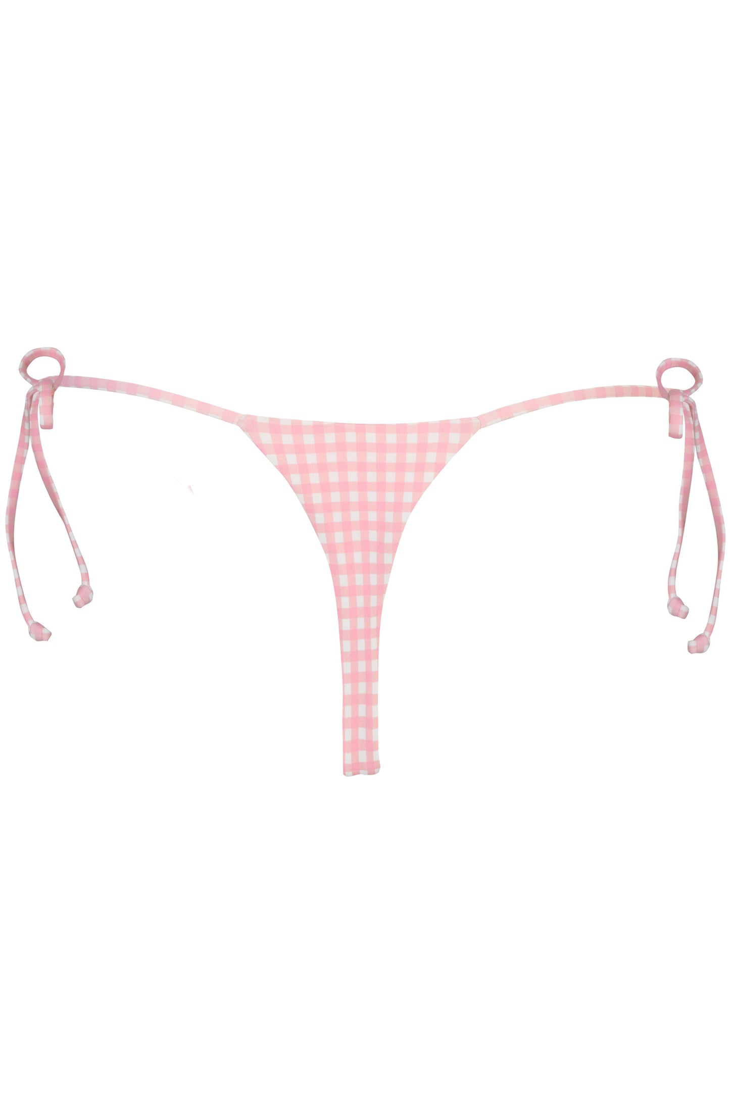 Side-Tie Thong Bikini Bottoms  in Pink Gingham Print
